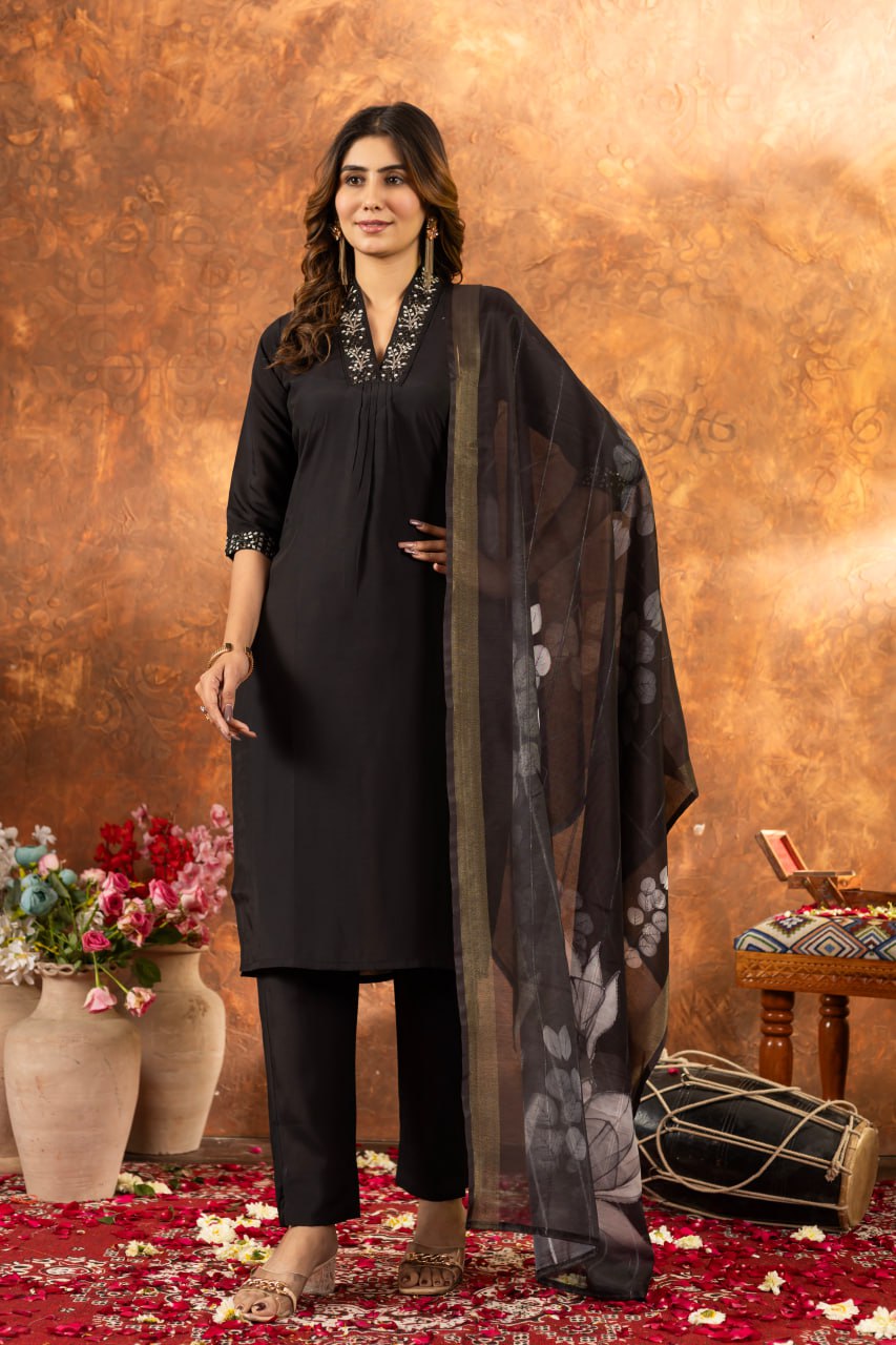 Elegant Embroidered Straight Kurti Pant Dupatta Set – GE04-06 | 7 Stunning Colors