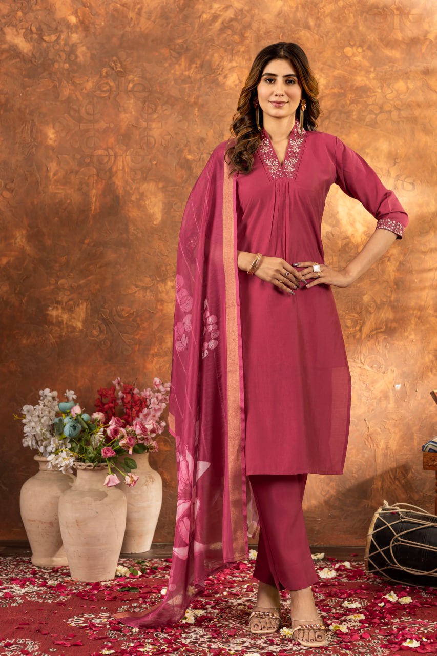 Elegant Embroidered Straight Kurti Pant Dupatta Set – GE04-06 | 7 Stunning Colors