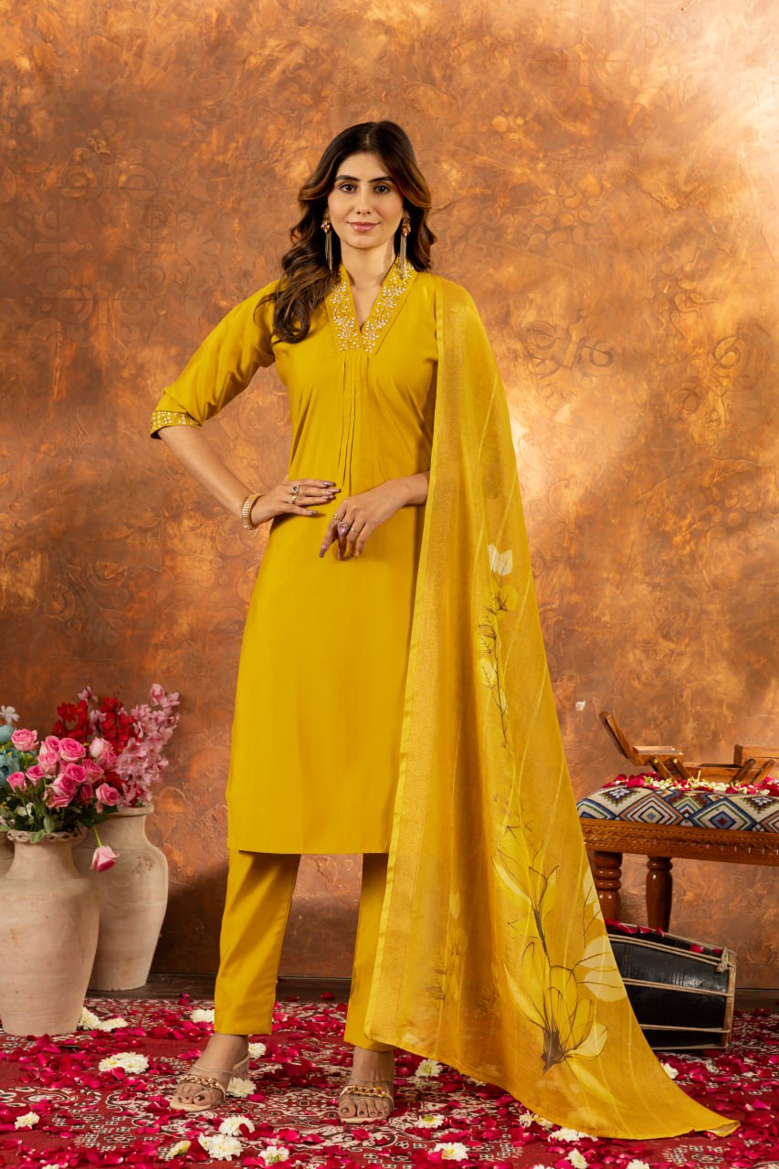 Elegant Embroidered Straight Kurti Pant Dupatta Set – GE04-06 | 7 Stunning Colors