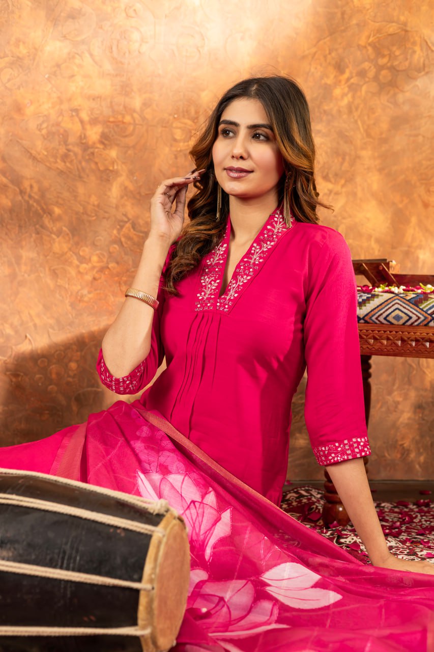 Elegant Embroidered Straight Kurti Pant Dupatta Set – GE04-06 | 7 Stunning Colors