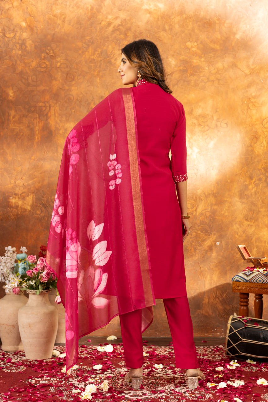 Elegant Embroidered Straight Kurti Pant Dupatta Set – GE04-06 | 7 Stunning Colors