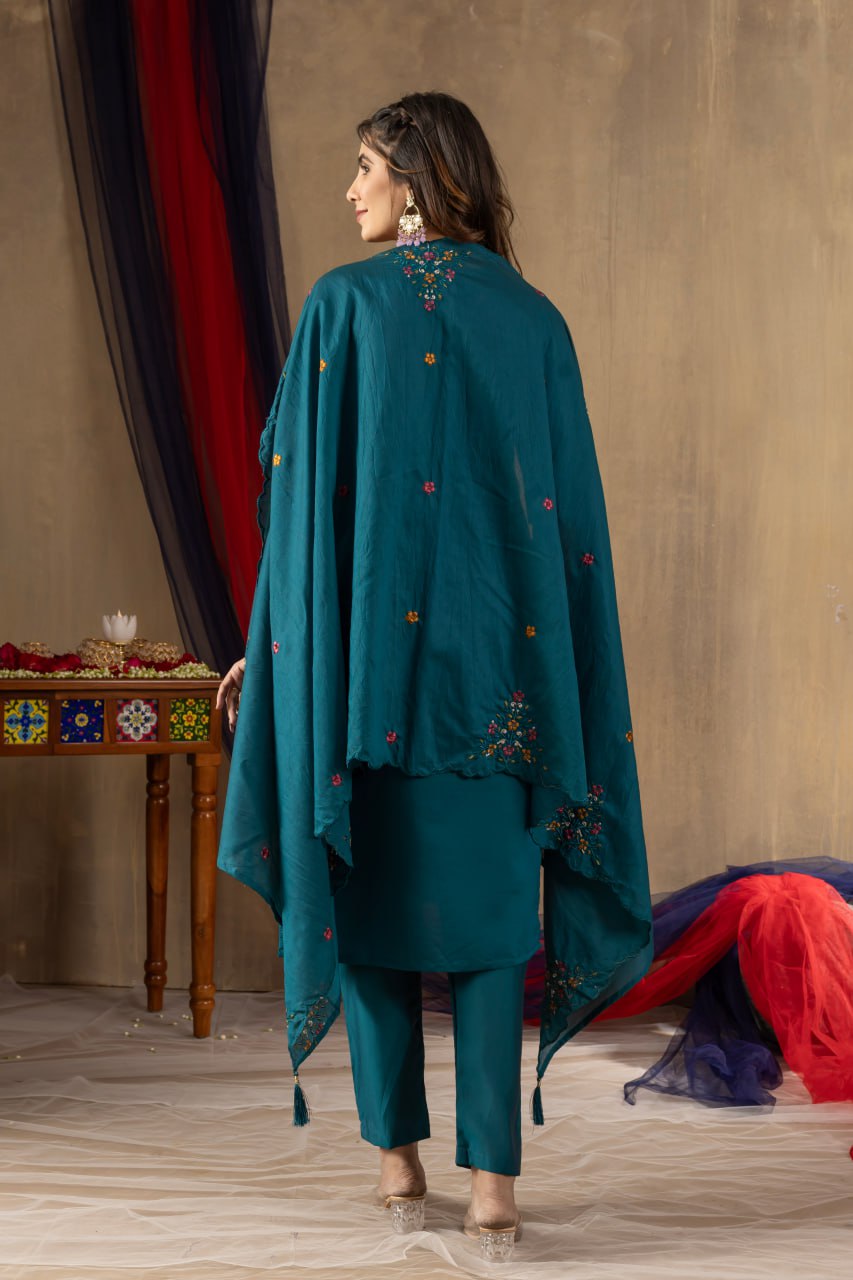 Elegant Embroidered Straight Kurti Pant Dupatta Set – GE04-05 | 4 Rich Colors