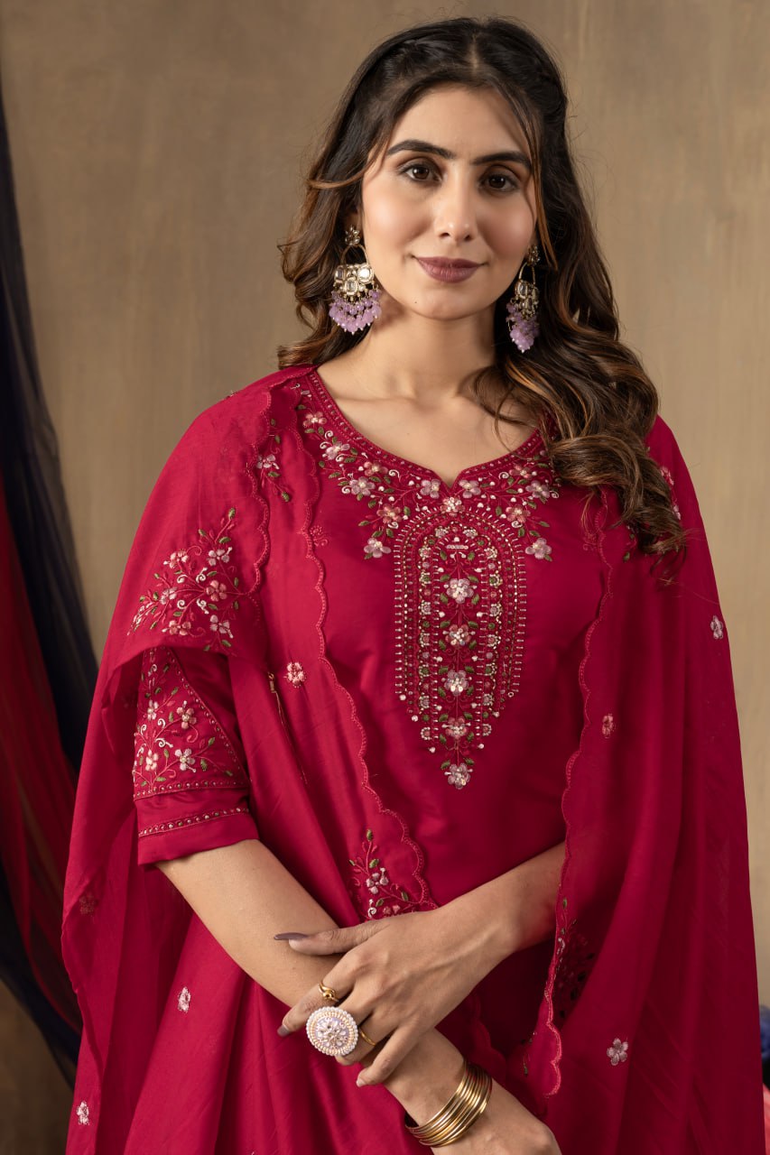 Elegant Embroidered Straight Kurti Pant Dupatta Set – GE04-05 | 4 Rich Colors