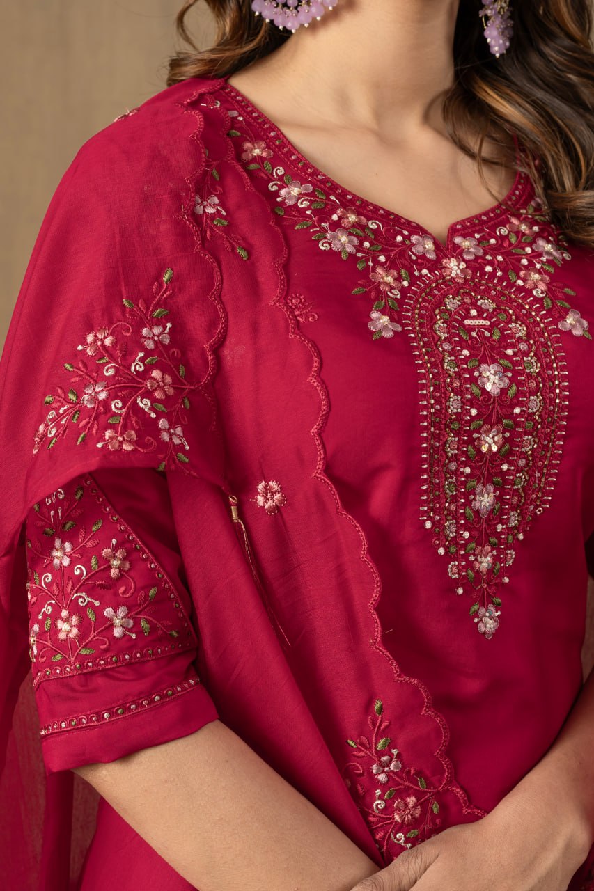 Elegant Embroidered Straight Kurti Pant Dupatta Set – GE04-05 | 4 Rich Colors