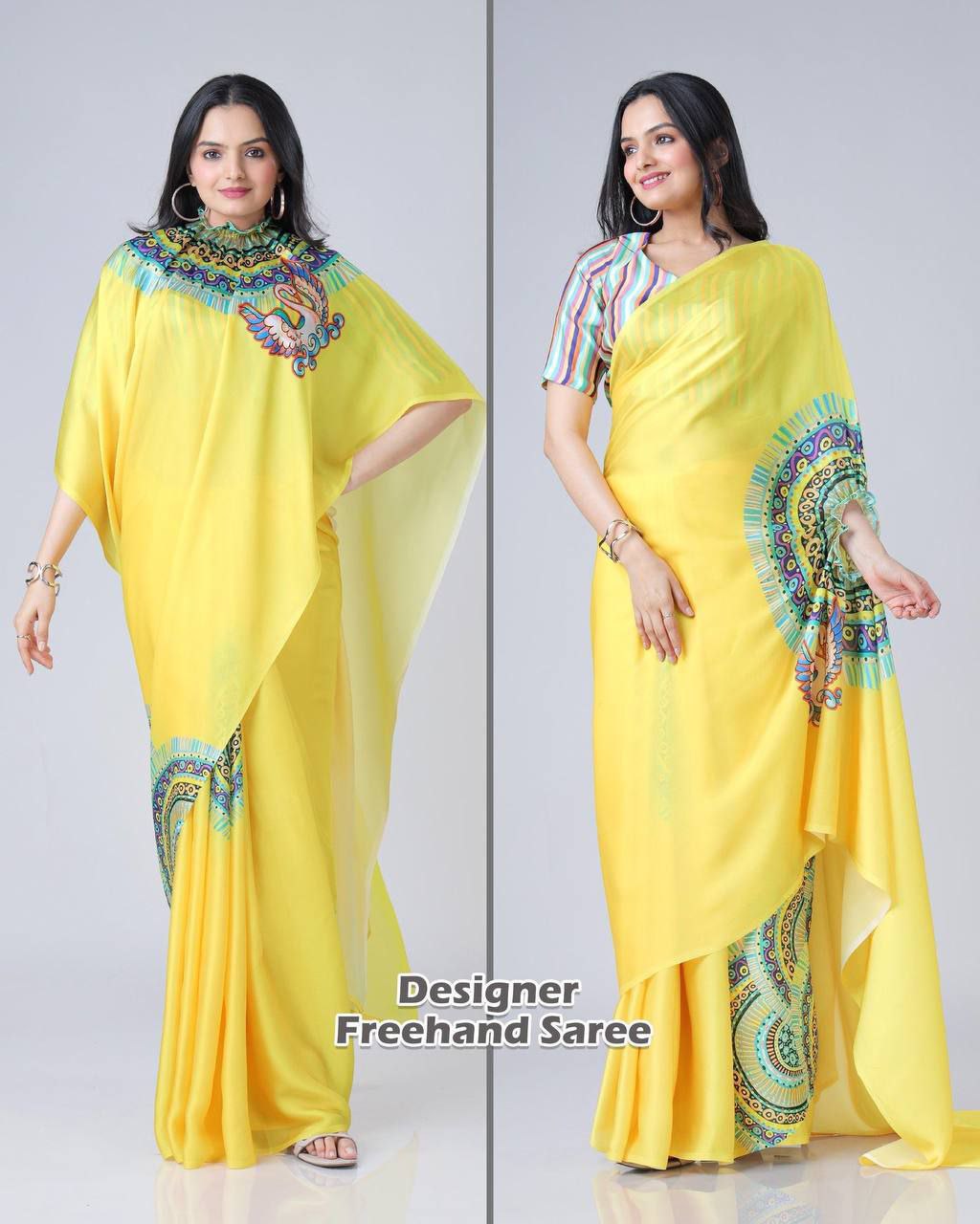 Super Hit Freehand Satin Silk Saree Launch