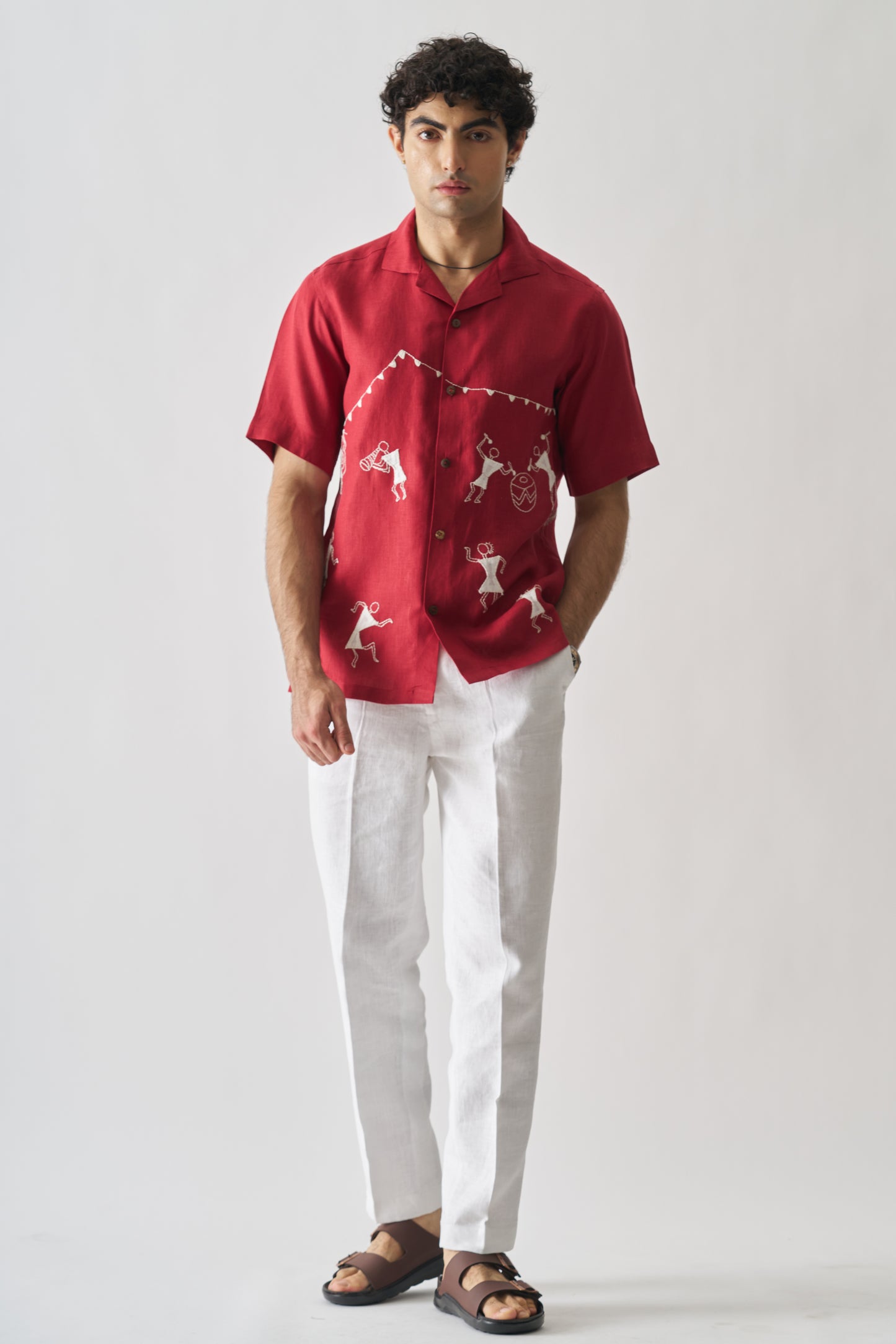 🪶 TRIBAL TALES – Hand Embroidered Unisex Pure Linen Shirt