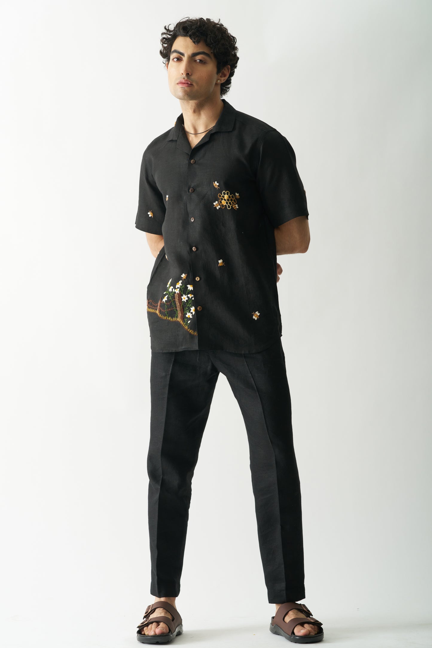 π Buzzing Bees β Hand Embroidered Unisex Pure Linen Shirt