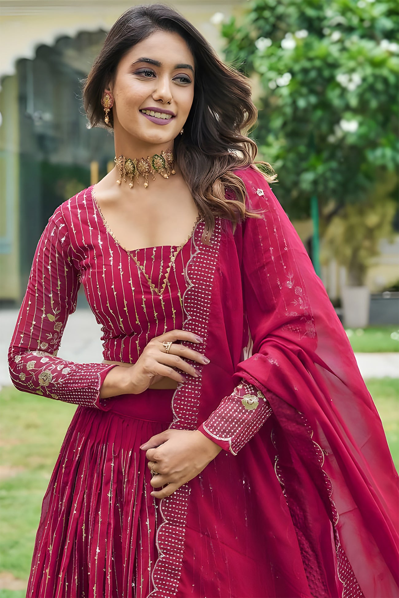 Barbie Lehenga Pink Embellished Semi-Stitched Lehenga Choli Set