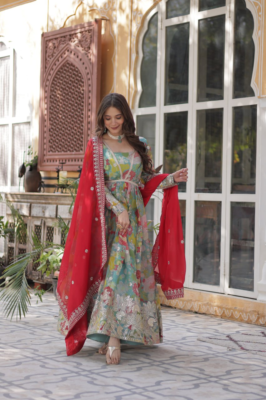 Premium Alia Cut Readymade Gown with Dupatta Set