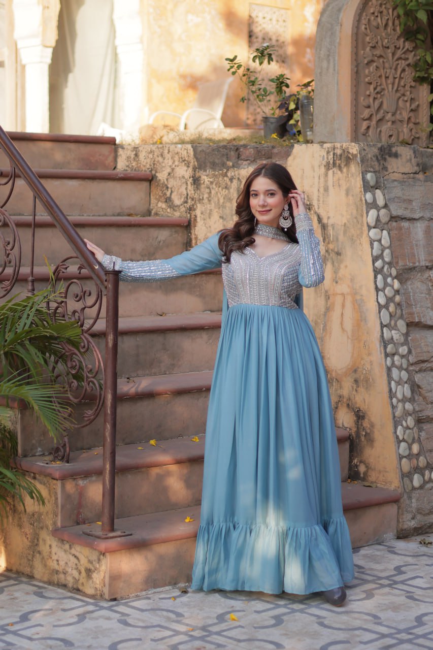 Premium Designer Readymade Gown with Dupatta Set