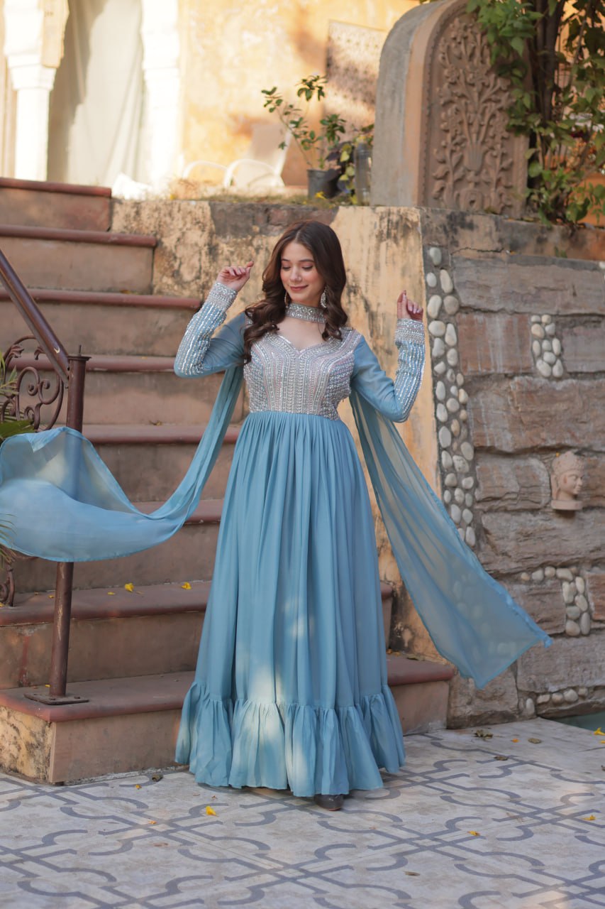 Premium Designer Readymade Gown with Dupatta Set