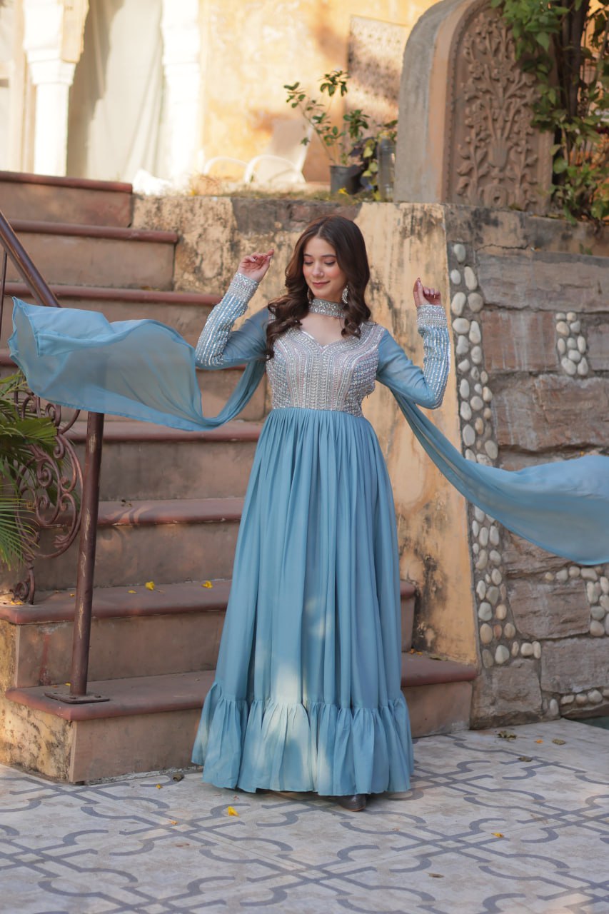 Premium Designer Readymade Gown with Dupatta Set