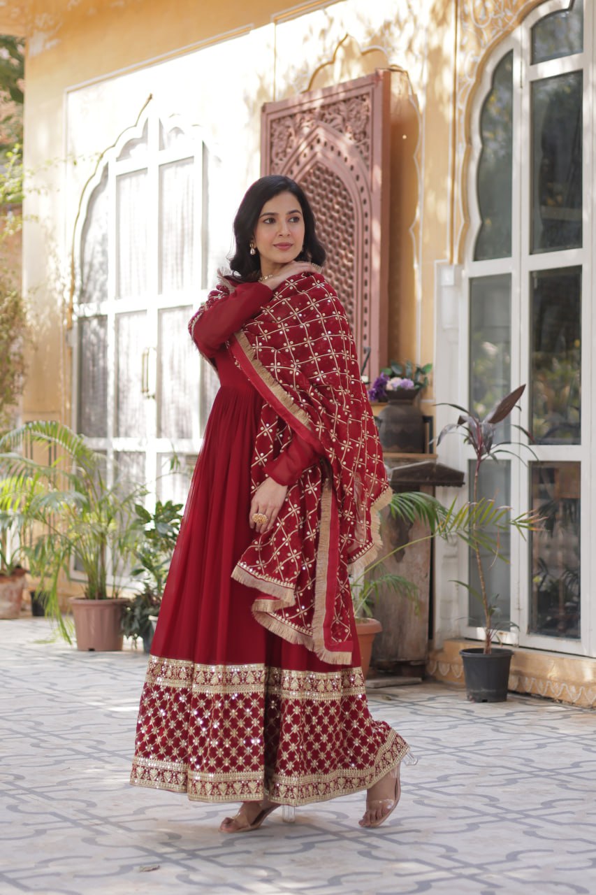 Premium Designer Readymade Gown with Dupatta Set