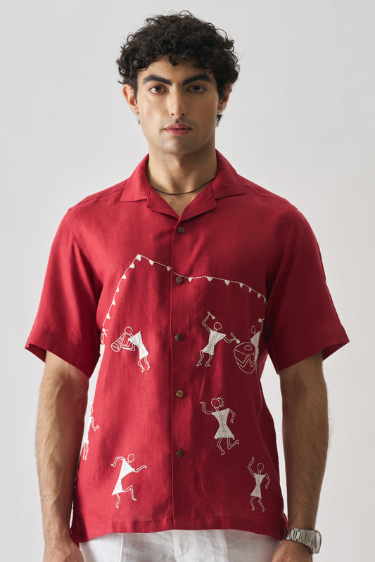 🪶 TRIBAL TALES – Hand Embroidered Unisex Pure Linen Shirt