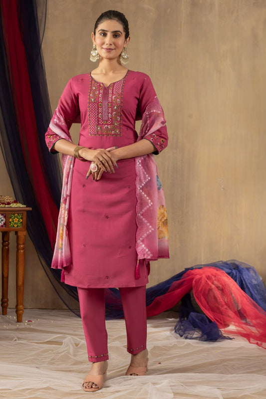 Elegant Embroidered Straight Kurti Pant Dupatta Set – GE04-03 | 4 Classic Colors