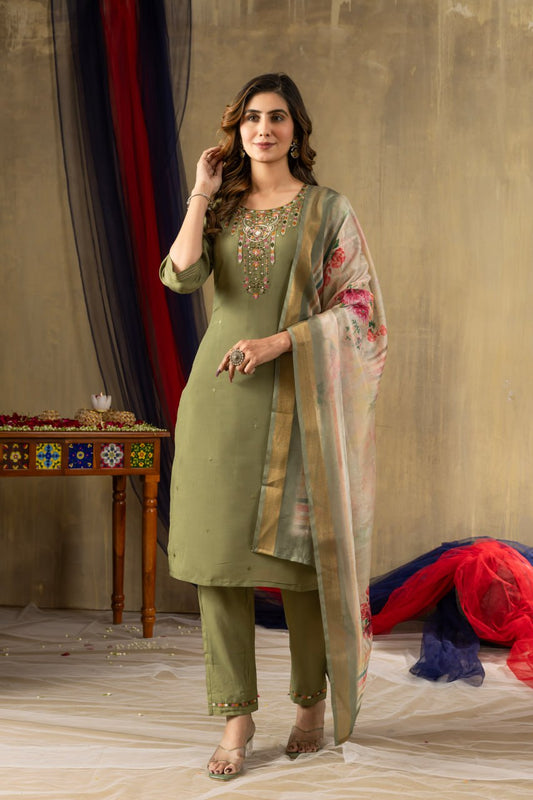 Elegant Embroidered Straight Kurti Pant Dupatta Set – GE04-02 | 4 Graceful Colors