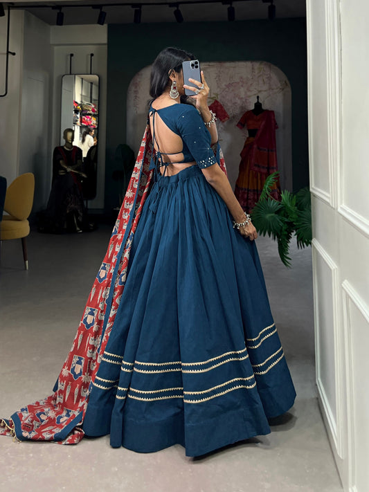 Chaithra Cotton Lehenga Set with Gota Patti & Mirror Work