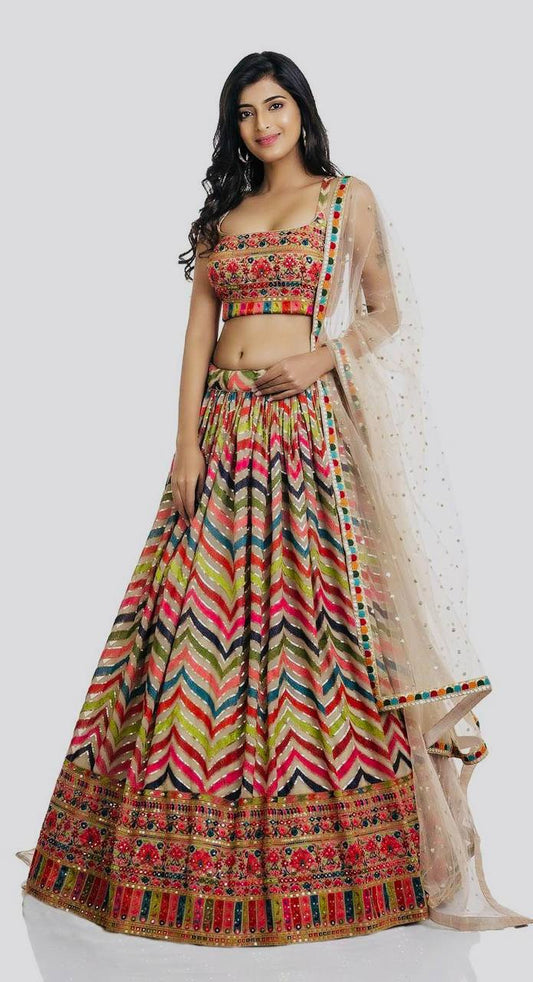 Bridal Wear Heavy Faux Georgette Chine Sequence Lehenga Choli Set with Soft Net Dupatta