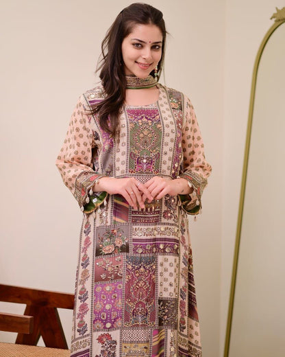 Jaypuri Designer Printed Top with Mirror Work, Plazzo & Dupatta