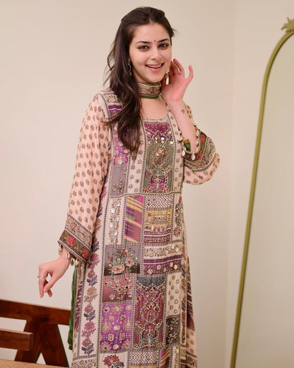Jaypuri Designer Printed Top with Mirror Work, Plazzo & Dupatta