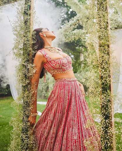 Bridal Wear Heavy Faux Georgette Chine Sequence Work Lehenga Choli with Dupatta | Garmex Export