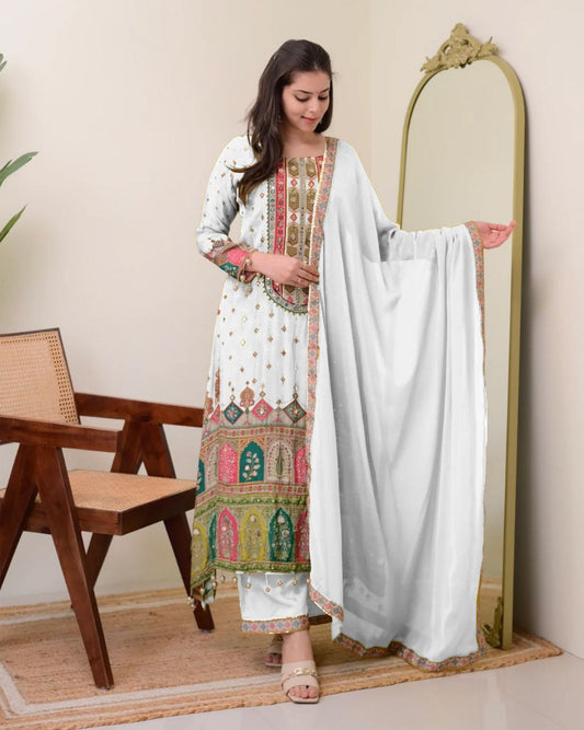 Ivory Pakistani Suit with Digital Print & Sequin Work (Sizes M to 10XL)