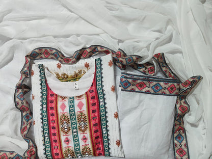 Ivory Pakistani Suit with Digital Print & Sequin Work (Sizes M to 10XL)