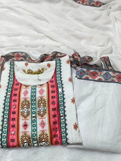 Ivory Pakistani Suit with Digital Print & Sequin Work (Sizes M to 10XL)