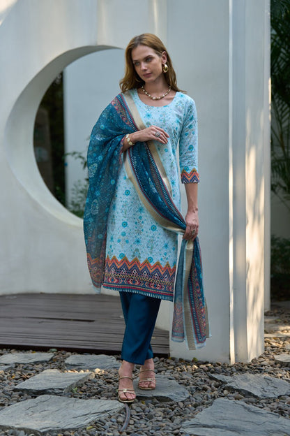 Elegant Straight Kurti Pant Dupatta Set | Garmex Export