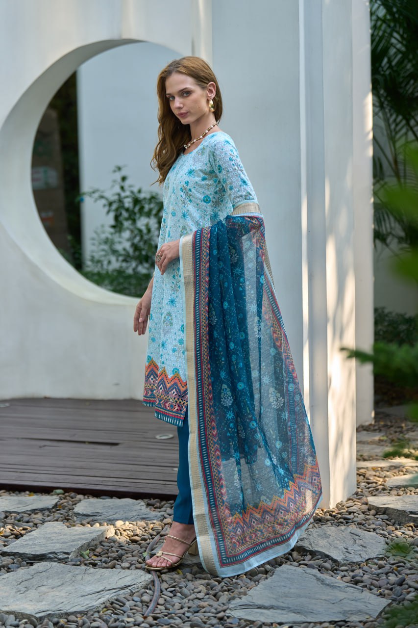 Elegant Straight Kurti Pant Dupatta Set | Garmex Export
