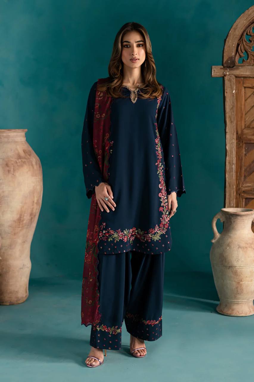 Garmex Export – Designer Natural Crepe Silk Set (Top, Farshi Pant & Dupatta)