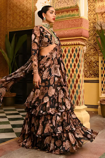 Super Hit Georgette Ruffle Ready-to-Wear Saree with Readymade Blouse