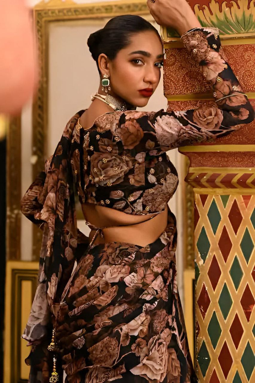 Super Hit Georgette Ruffle Ready-to-Wear Saree with Readymade Blouse