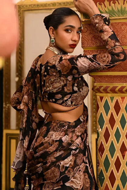 Super Hit Georgette Ruffle Ready-to-Wear Saree with Readymade Blouse