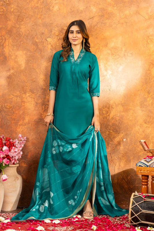Elegant Embroidered Straight Kurti Pant Dupatta Set – GE04-06 | 7 Stunning Colors