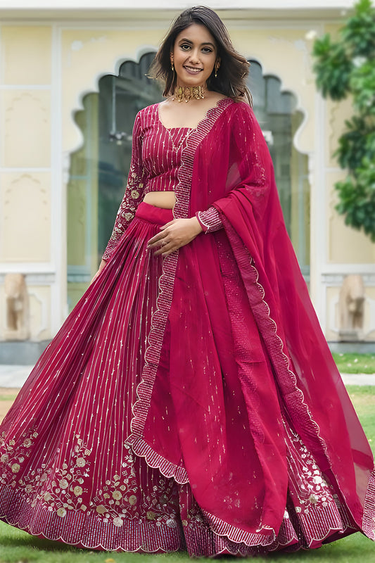 Barbie Lehenga Pink Embellished Semi-Stitched Lehenga Choli Set