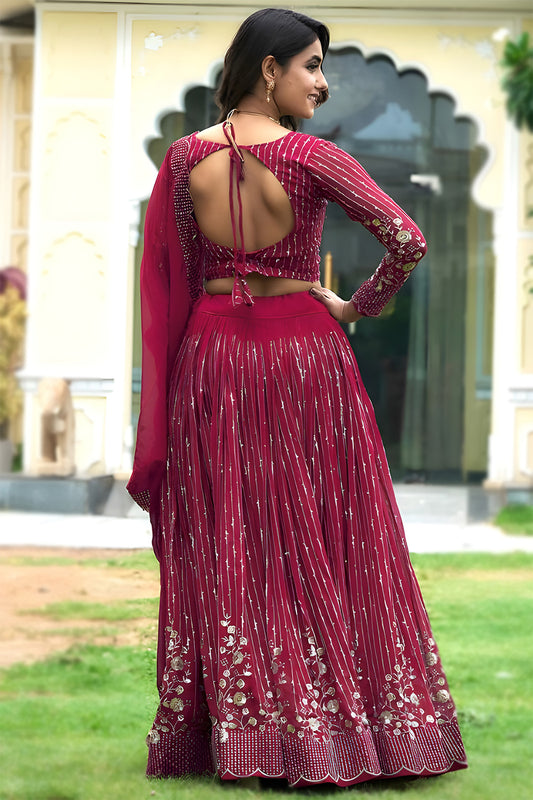 Barbie Lehenga Pink Embellished Semi-Stitched Lehenga Choli Set
