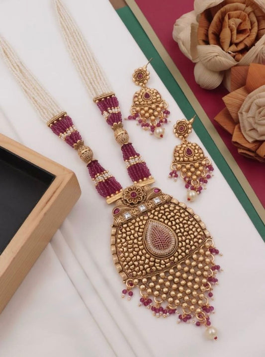Brass High Gold Mala Pendant Set