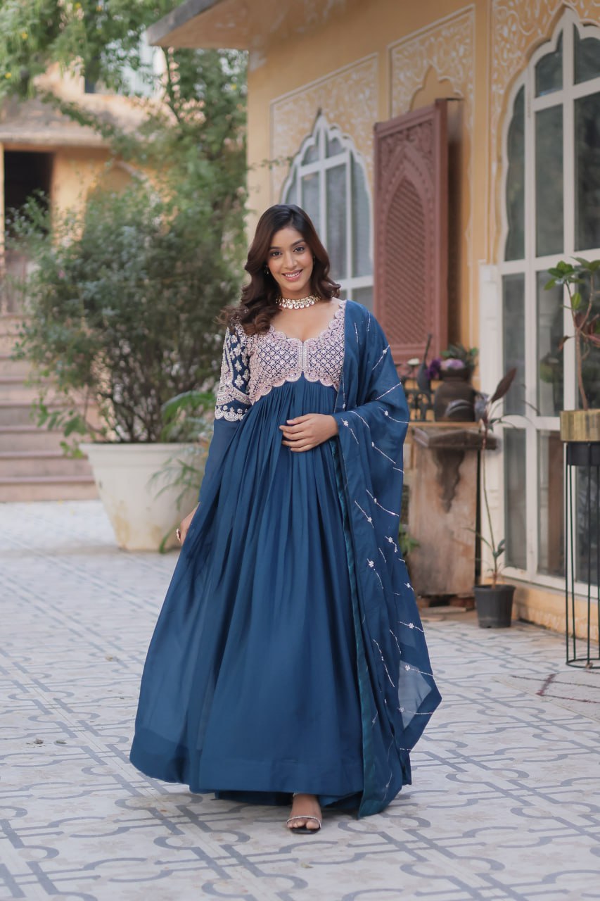 Premium Designer Readymade Gown with Dupatta Set