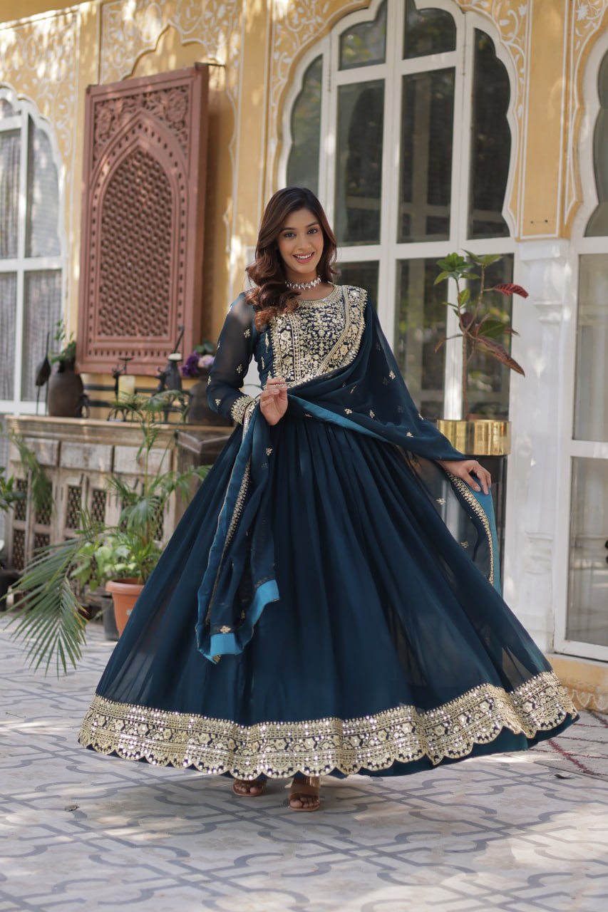 Premium Designer Readymade Gown with Dupatta Set