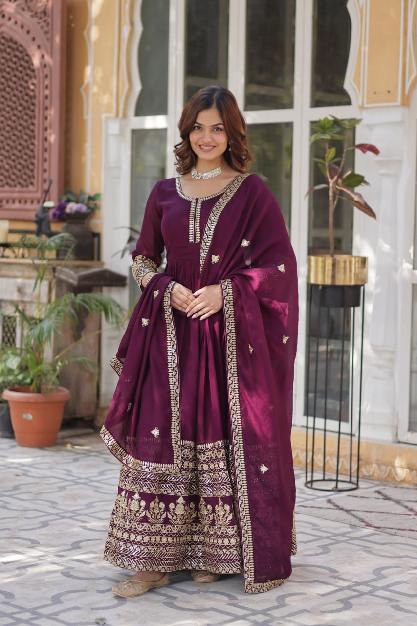 Premium Designer Readymade Gown with Dupatta Set
