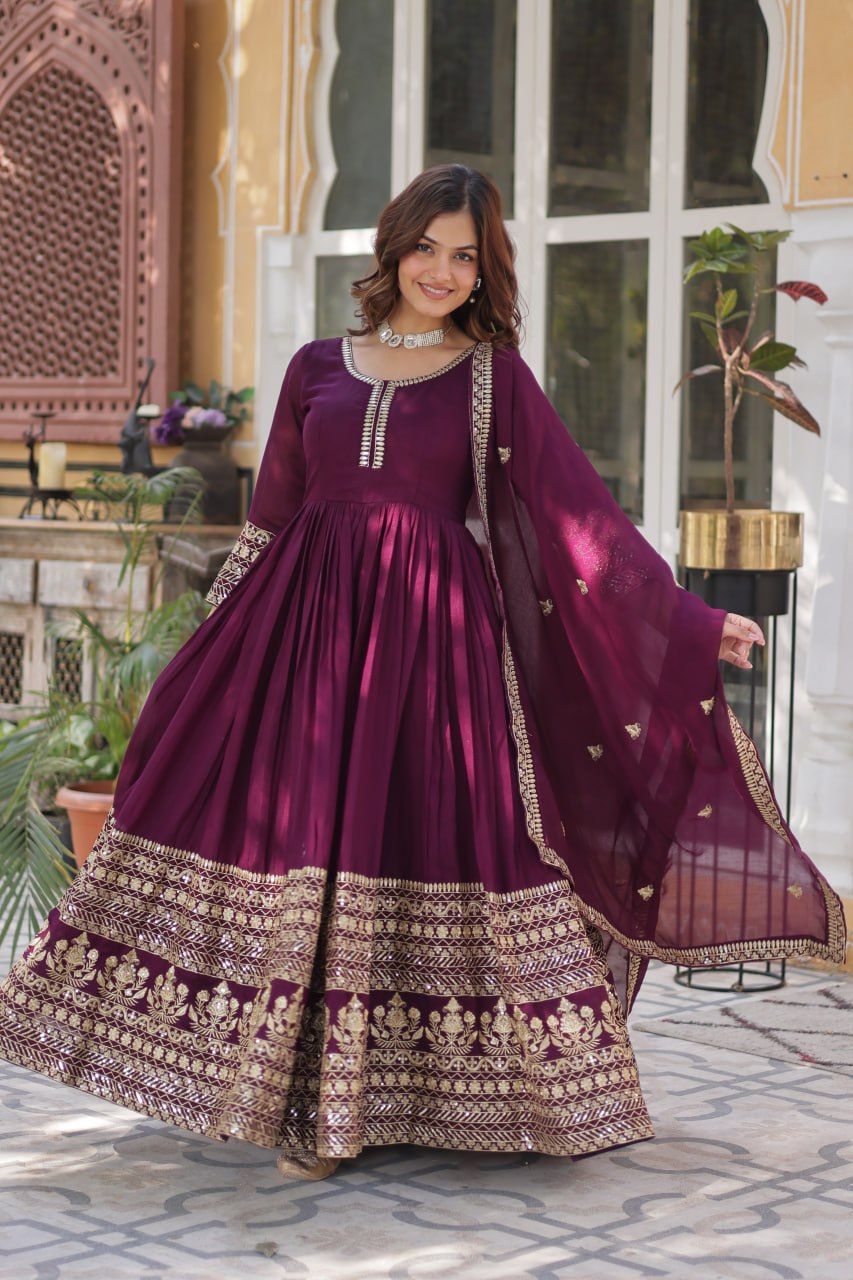 Premium Designer Readymade Gown with Dupatta Set