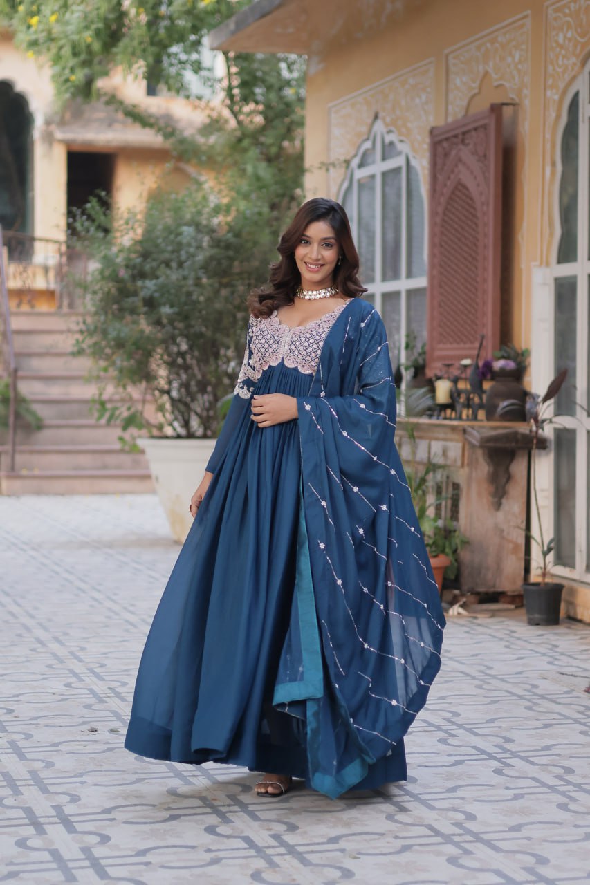 Premium Designer Readymade Gown with Dupatta Set