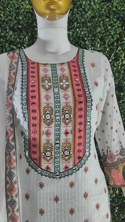 Ivory Pakistani Suit with Digital Print & Sequin Work (Sizes M to 10XL)