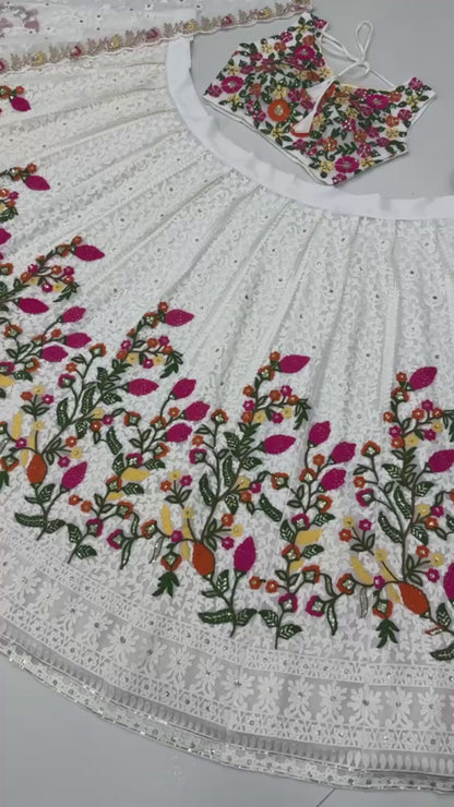 Bridal Wear Heavy Faux Georgette Chine Sequence Lehenga Choli Set