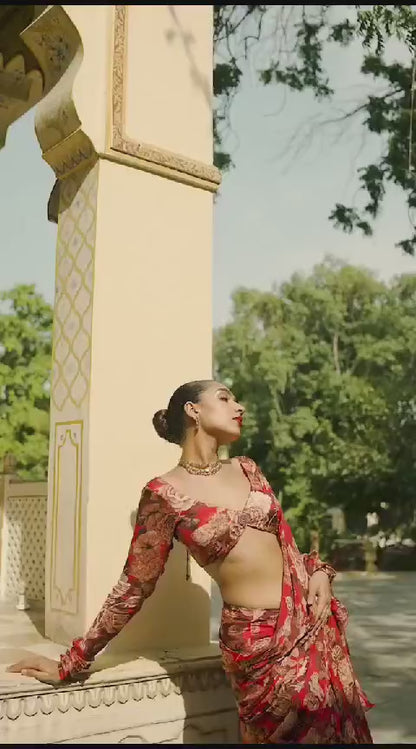 Georgette Ruffle Ready-to-Wear Lehenga Saree with Stitched Blouse