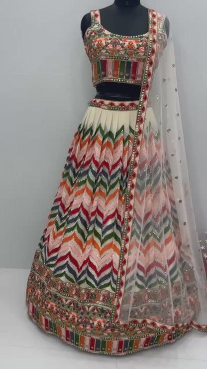 Bridal Wear Heavy Faux Georgette Chine Sequence Lehenga Choli Set with Soft Net Dupatta