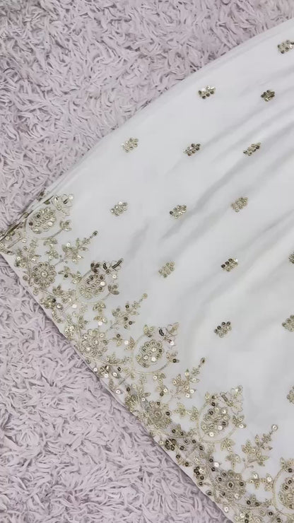 Designer Party Wear Chinnon Set (Top, Sharara Palazzo & Dupatta)