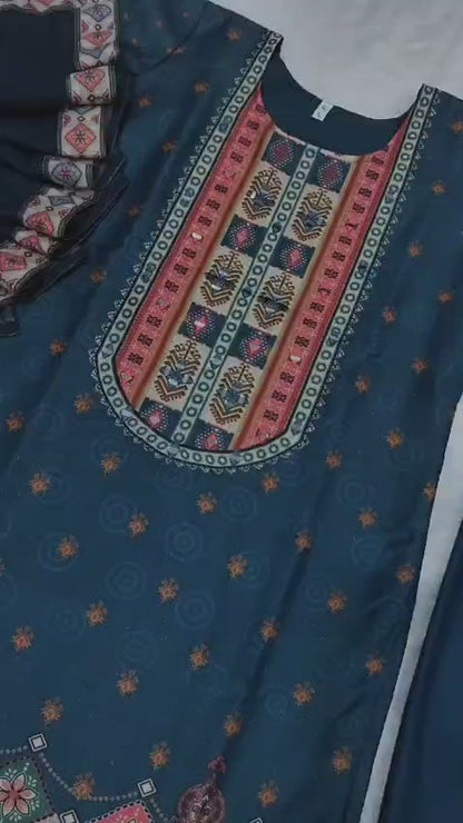 Jaypuri Designer Wear Simmer Top with Mirror Work, Plazzo & Dupatta Set