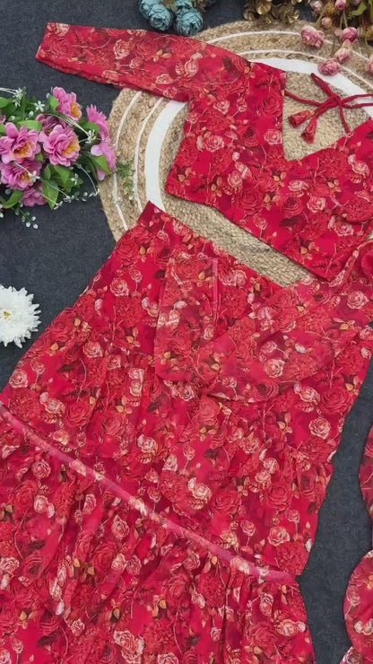 Georgette Ruffle Ready-to-Wear Lehenga Saree with Stitched Blouse